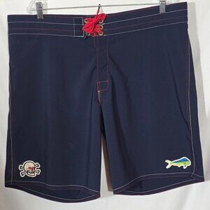 Birdwell Beach Britches SurfStretch 808 SKULL / FISH Patch - Blue - Sz 40